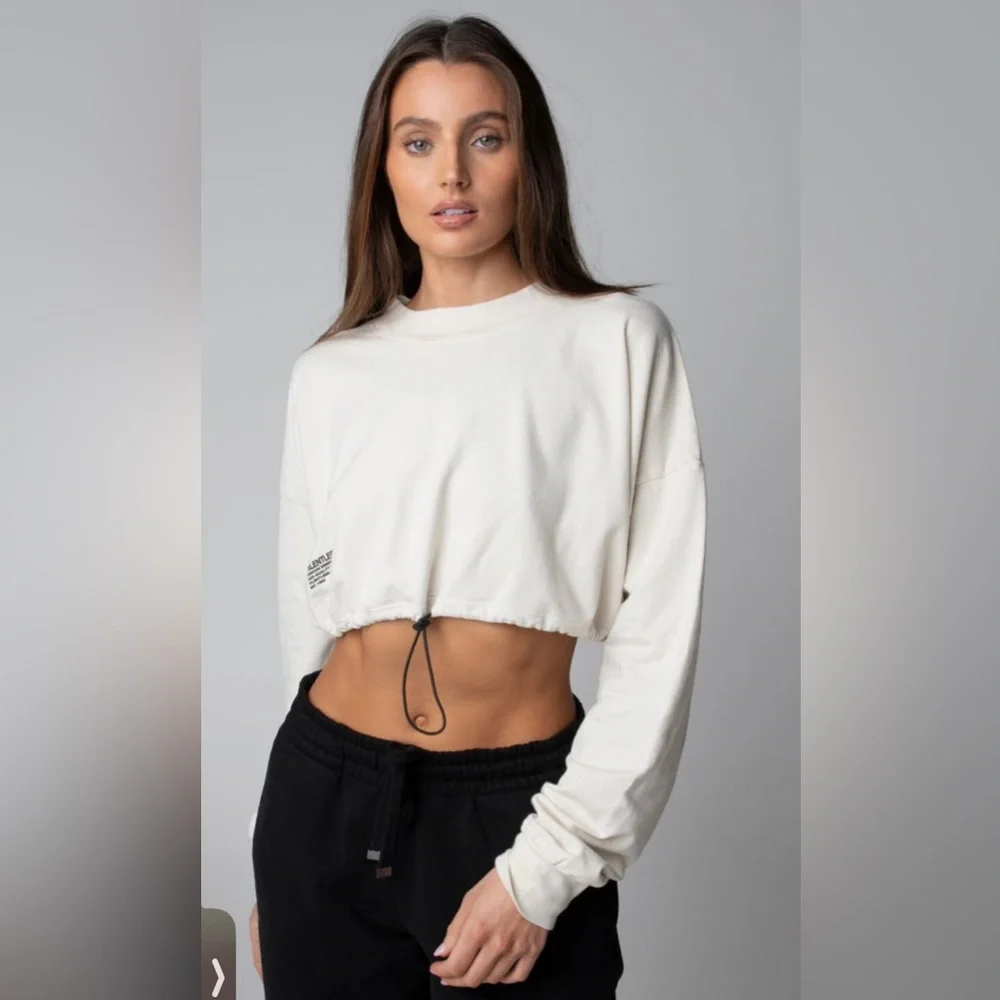 Talentless Cinch Crop Crewneck Pullover - Bone/Cream, size S/M, 100% Cotton